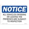 Signmission OSHA, 18" Width, Decal, 18" W, 24" L, Landscape, Vehicles Are Subject To Inspection Sign OS-NS-D-1824-L-16803 - alternate 1